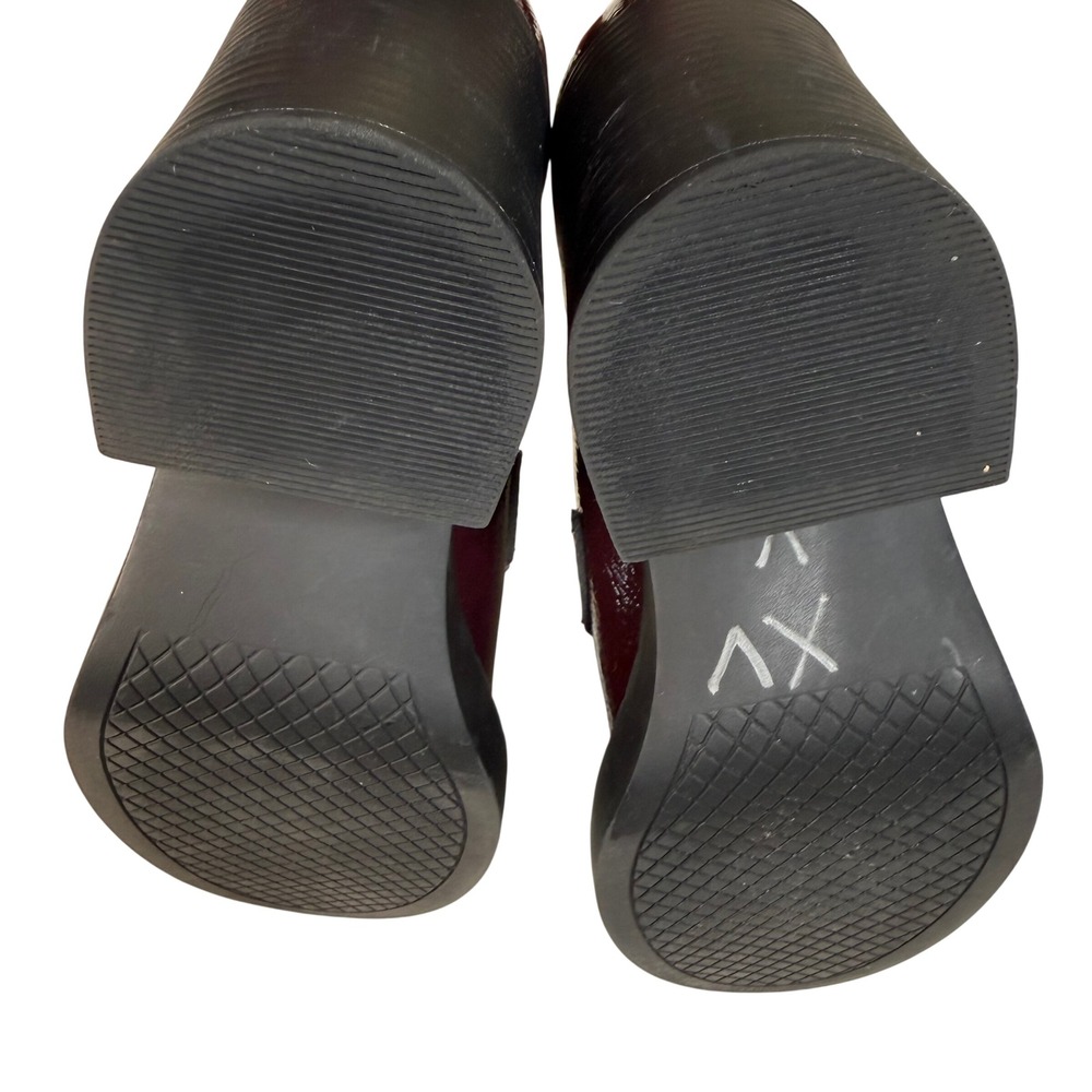SO Burgundy Patent Penny Loafers 9 Dark Chunky Block Heel Comfort Officecore - Picture 10 of 12